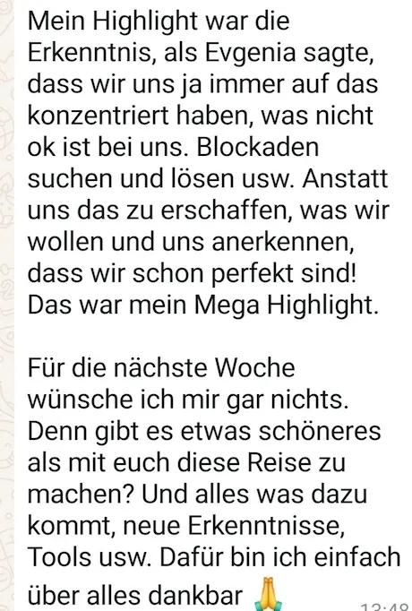 Screenshot einer Kundenstimme zum No Limits Intensivkurs (2)