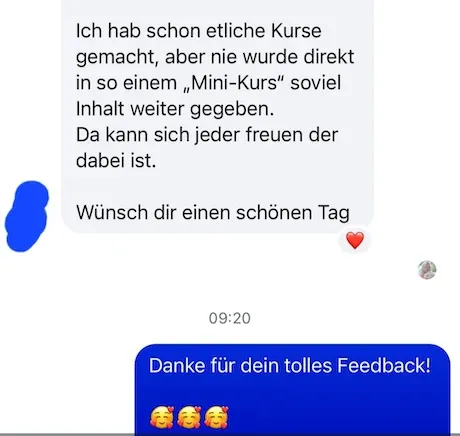 Screenshot einer Kundenstimme zum No Limits Intensivkurs (3)